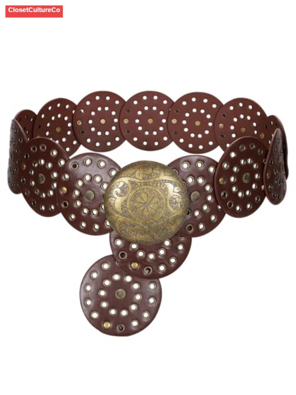 Women Vintage PU Leather Western Disc Belt Adjustable Boho Waist Belt